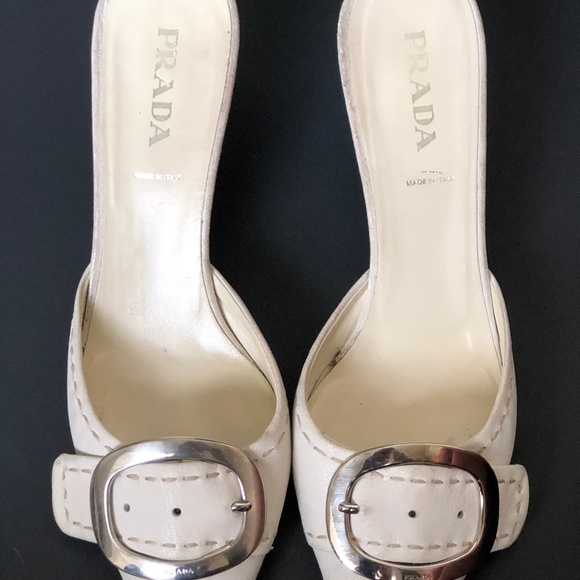 Prada Off White Kitten Heel Mule - Picture 2 of 3